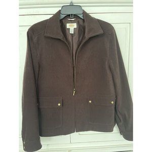 Talbots Fall Jacket Medium Micro Suede Brown Lined Zip Up EUC